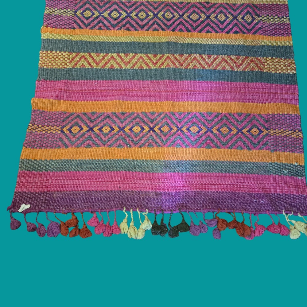 Vtg Handwoven Wool Kilim Rug Geometric Southwestern Boho Tassels Boho 4'x 6' - Picture 7 of 9